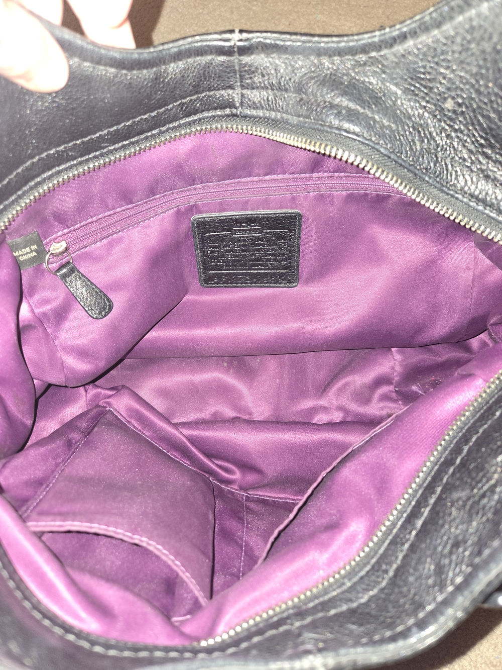 COACH Black Leather Hobo Tote with Signature Plaque - Picture 4 of 7